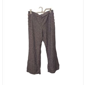 Wide Leg Linen Blend Sailor Pants Size Medium Blue Stripe Nautical Beach Boho